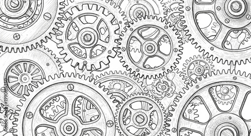 Intricate Mechanical Gears Interlocking in a Complex System.
