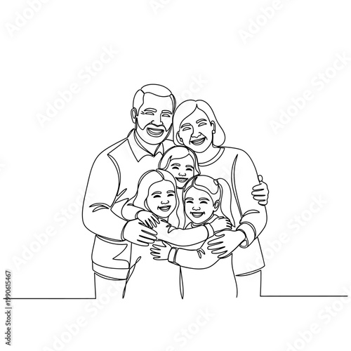 Smiling family of four together.