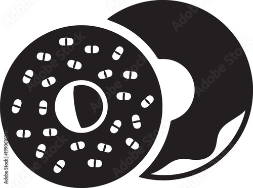 Two black and white vector icons of donuts one with sprinkles white background food icon junk food snack sprinkles breakfast confection silhouette illustration isolated minimalist