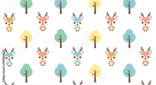 Cute Deer and Trees Pattern: Whimsical Forest Animal Design for Kids