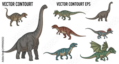 Collection of diverse dinosaur illustrations in vector format.