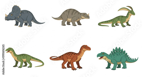 Collection of Six Different Dinosaur Illustrations.