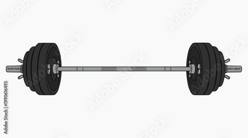 A vector graphic illustration of a barbell with weights on a white background