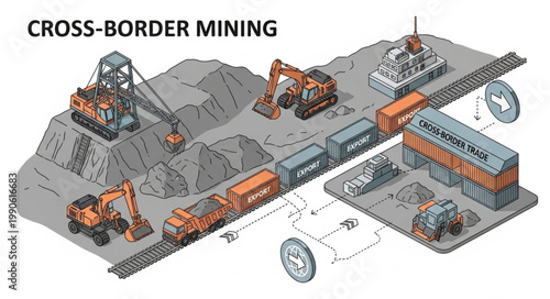 Cross Border Mining Operation Illustration.