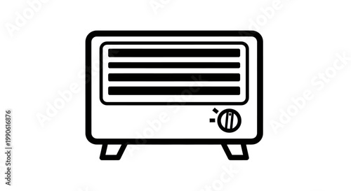Simple line art icon of a portable heater with horizontal vents and a dial