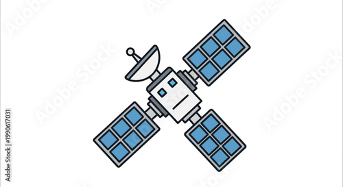 Simplified illustration of a satellite with solar panels and antenna