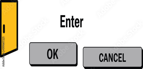 User interface enter button set with door icon, ok and cancel buttons for web design