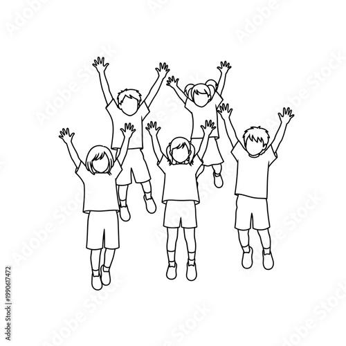 Children jumping with hands up high.