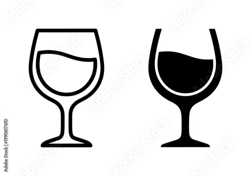 Wine Glass Icon Set with Outline and Solid Fill Styles