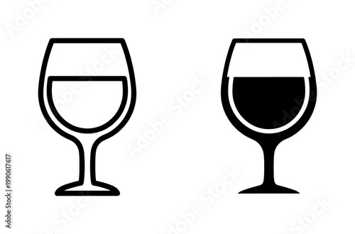 Wine Glass Icon Set with Outline and Filled Styles