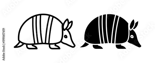 Armadillo black silhouette and outline vector icon set