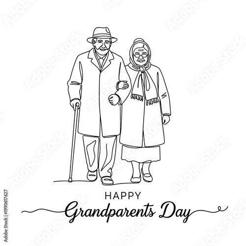 Elderly couple walking together happily.