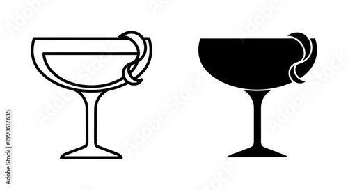 Cocktail Glass Icon Set with Lemon Twist Garnish