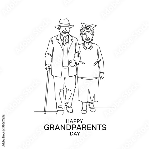 Elderly couple walking together happily.