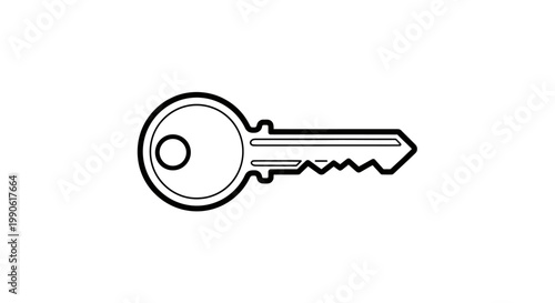 A black and white outline drawing of a simple key