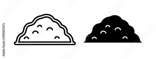Soil heap line and silhouette icon set