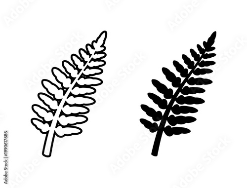 Foto Black Fern Leaf Outline and Silhouette Vector Icons