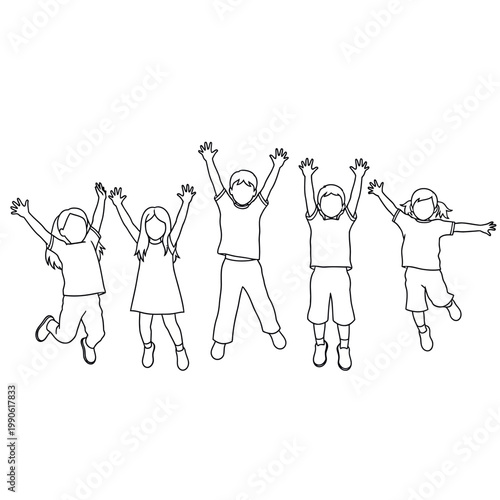 Group of happy children jumping up.