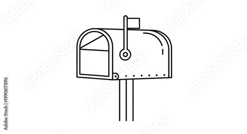 Simple line art of a classic mailbox with a flag and post