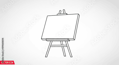 A simple outline drawing of a canvas on a tripod easel