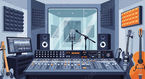 Professional Music Recording Studio with Soundproofing and Equipment.