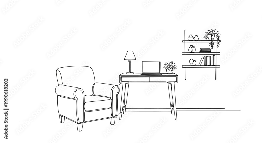 Fototapeta premium Simple armchair with wooden legs indoors.