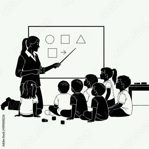 Teacher educating children in classroom.