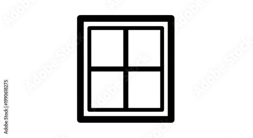 Black outlined window with four panes on white background