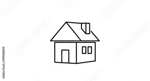 A minimalist black outline icon of a simple house with a pitched roof and chimney