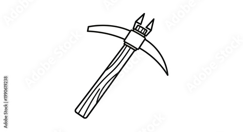 Outline of a pickaxe with a wooden handle and pointed striking end