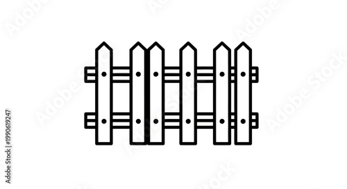 Black and white outline of a simple wooden picket fence