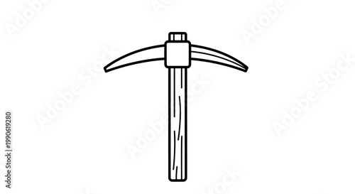 A stylized black and white outline drawing of a pickaxe