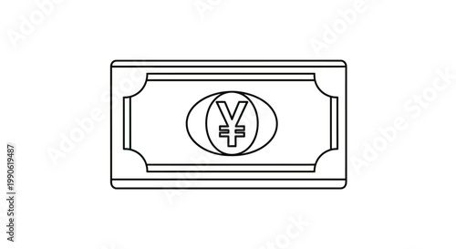 Black outline of a stylized banknote with a currency symbol in the center