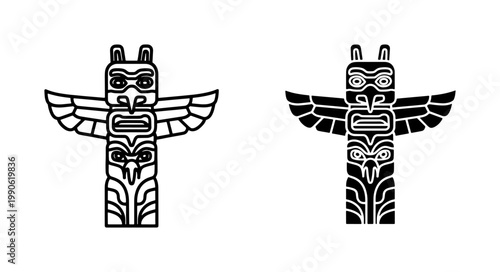 Indigenous Totem Pole Vector Illustration Set