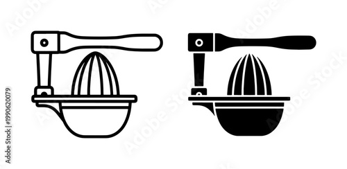 Manual Citrus Juicer Icon Set in Outline and Solid Style
