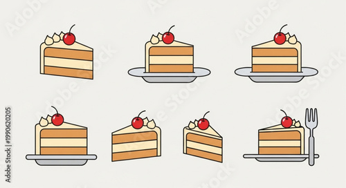 Six Slices of Layer Cake with Cherry Topping.