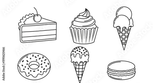 Collection of Hand Drawn Desserts and Sweets Icons.