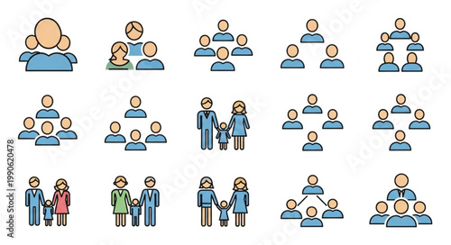 Collection of diverse family and group icons representing relationships and community.