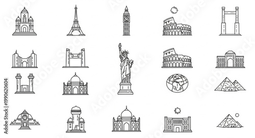 Collection of Famous Landmark Building Illustrations.