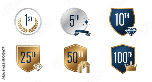 Collection of Award Badges and Trophies for Achievements.