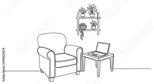 A comfortable armchair with laptop.