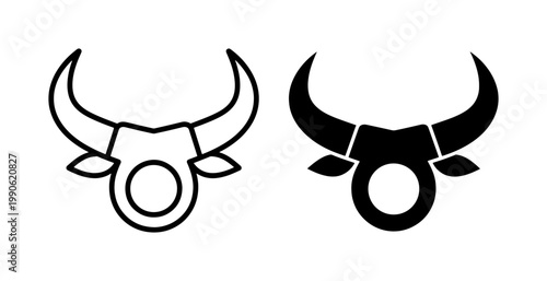 Minimalist Bull Head Icon Set with Sharp Horns