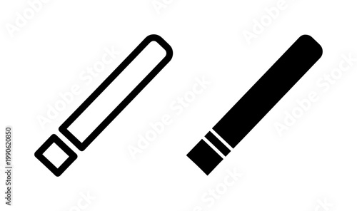 Cigarette line and solid black icon set