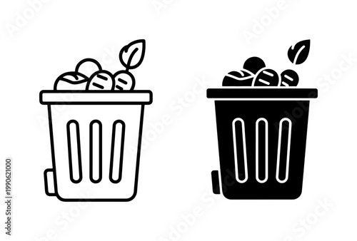 Organic Food Waste Bin Icon Set