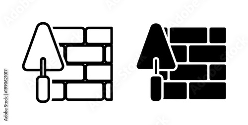 Brick Wall and Trowel Masonry Icon Set