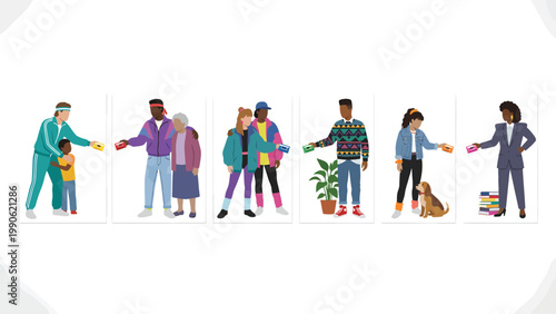 Diverse People Interactions: Community, Support, and Everyday Life Flat Illustrations