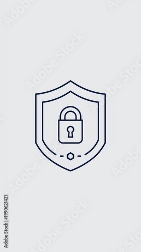 Minimal Cyber Security Shield with Lock Icon Vector Illustration