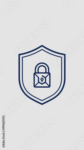 Minimal Cyber Security Shield with Lock Icon Vector Illustration