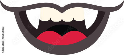 Cartoon vampire monster mouth with fangs and red lips for halloween