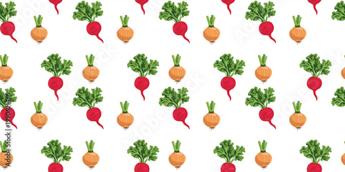organic onion and beet seamless pattern on white background
